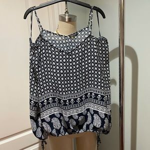 Dynamite Cut Out Navy Print Long Sleeve Top L